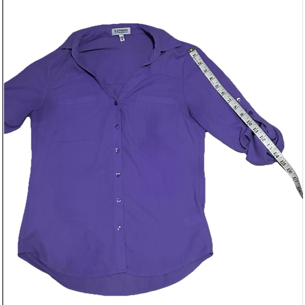 Women's Express Purple Portofino Button Down Shirt Petit XS - Picture 4 of 6